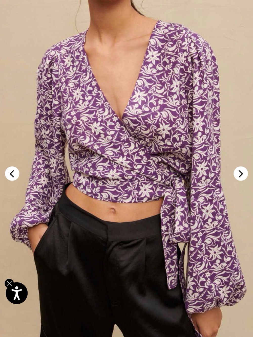MAJE Loniriqua Purple Floral Wrap Crop Top